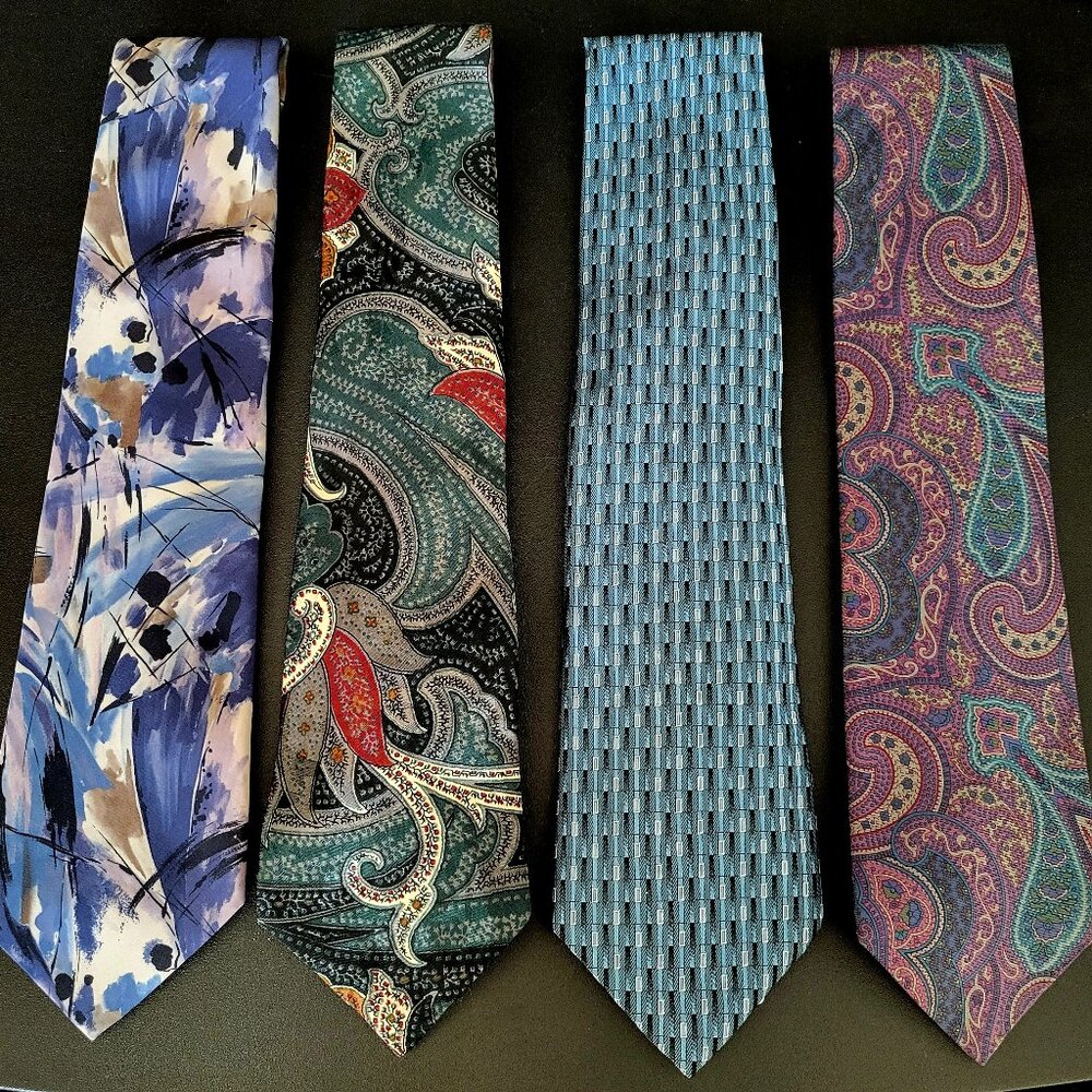 LOT OF 7~MENS TIES~PACO RABANNE PARIS~JONES NEW YORK~DAMON~BLACK BLUE PURPLE - Picture 2 of 15